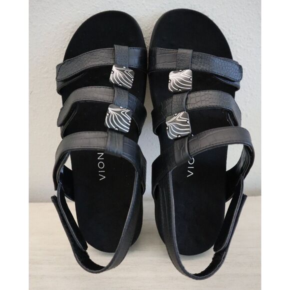 Vionic Women's Sz 10M Black Croco Amber Adjustable Orthotic Sandals - Picture 2 of 12
